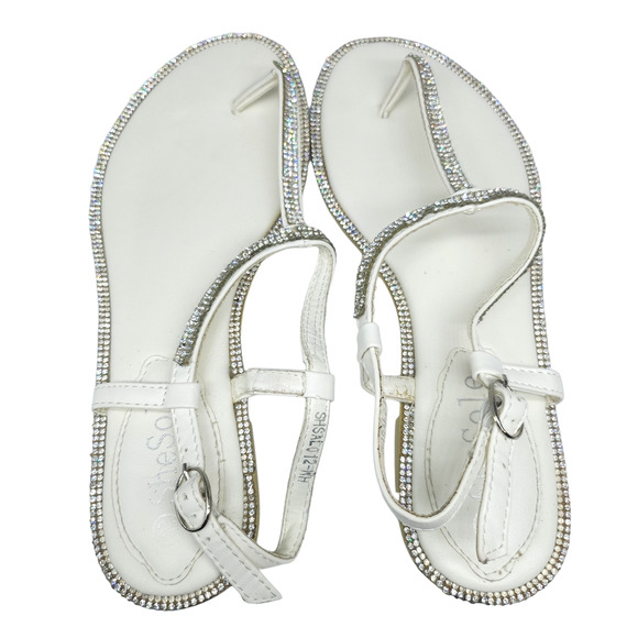 White Sparkly Sandals Rhinestones Embellished Dressy Thong Ankle Strap Womens 36 - Picture 3 of 12